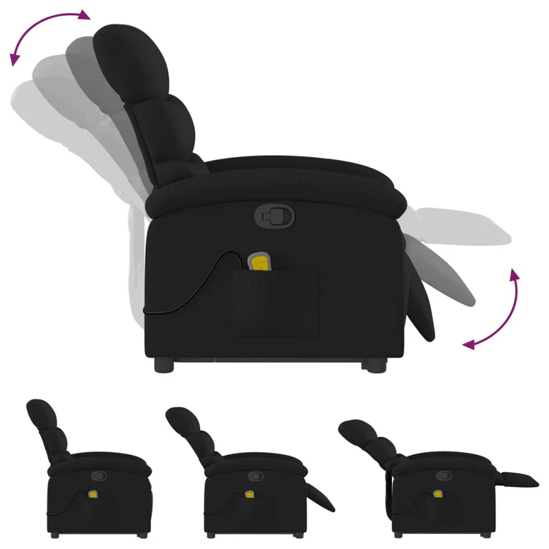 Fauteuil de relaxation TV fonction massage inclinable levage électrique en tissu noir tissu DEC027053