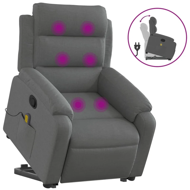 Fauteuil de relaxation TV fonction massage inclinable levage électrique en tissu gris foncé DEC026951