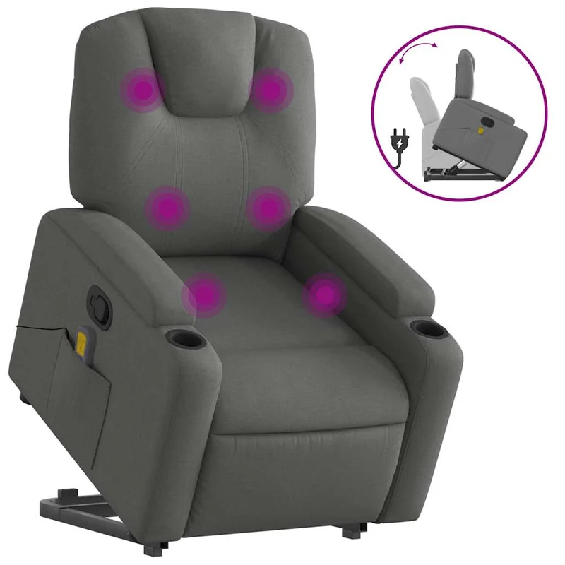 Fauteuil de relaxation TV fonction massage inclinable levage électrique en tissu gris foncé DEC026947