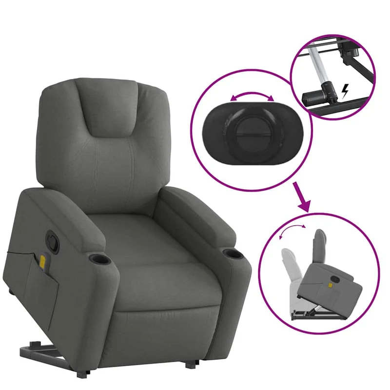 Fauteuil de relaxation TV fonction massage inclinable levage électrique en tissu gris foncé DEC026947