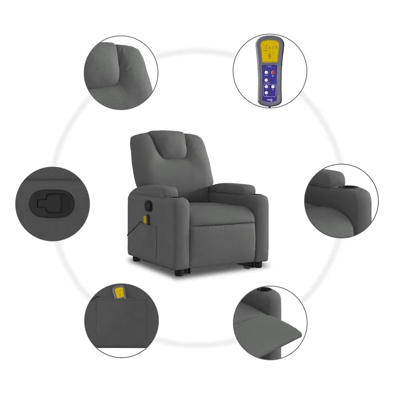Fauteuil de relaxation TV fonction massage inclinable levage électrique en tissu gris foncé DEC026947