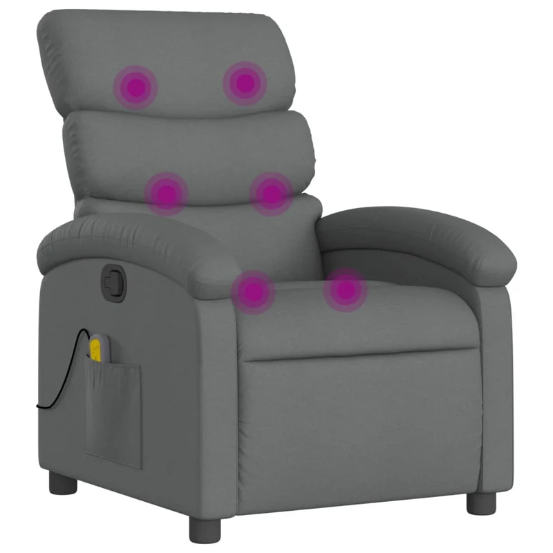 Fauteuil de relaxation TV fonction massage inclinable 6 points de massage en tissu gris foncé DEC026949