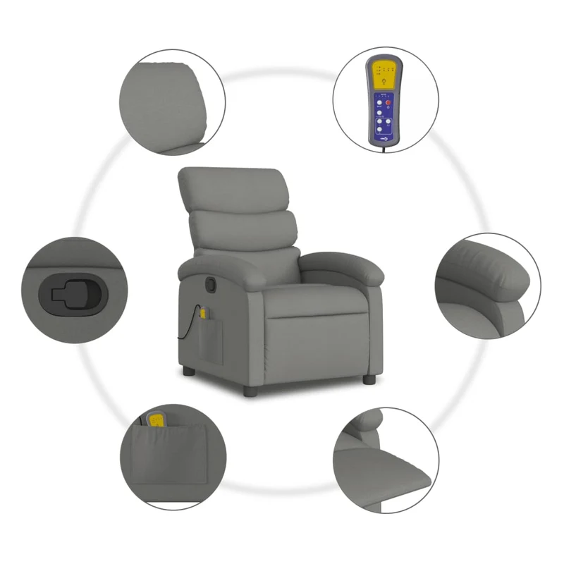 Fauteuil de relaxation TV fonction massage inclinable 6 points de massage en tissu gris foncé DEC026949