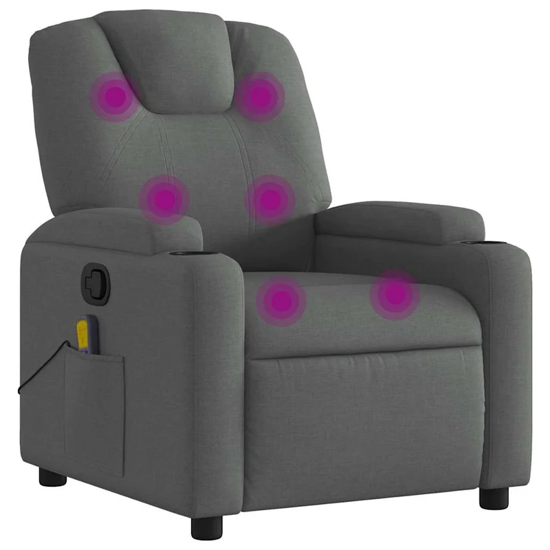 Fauteuil de relaxation TV fonction massage inclinable 6 points de massage en tissu gris foncé DEC026941