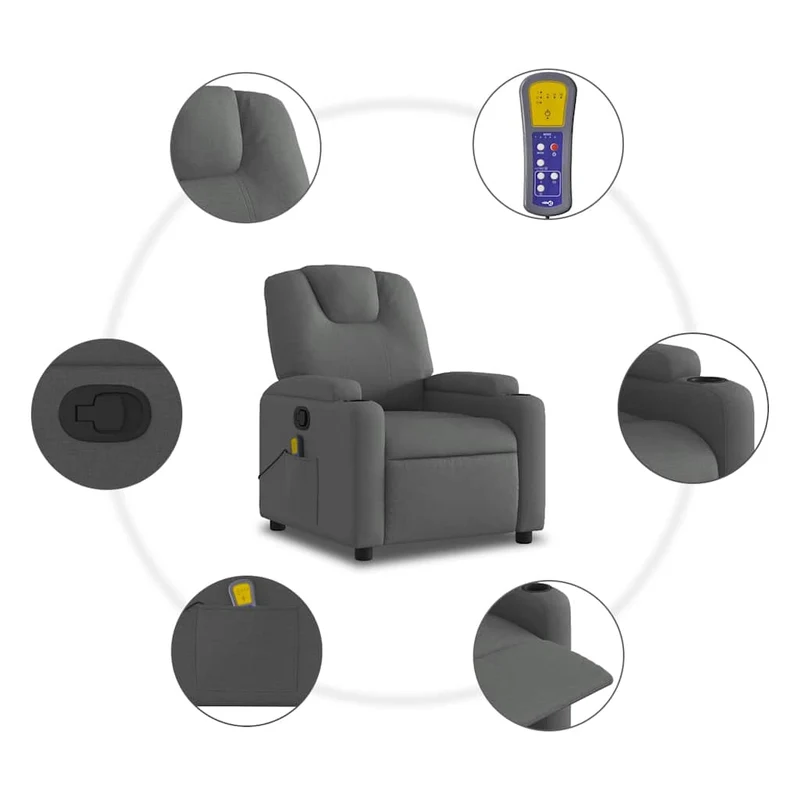 Fauteuil de relaxation TV fonction massage inclinable 6 points de massage en tissu gris foncé DEC026941