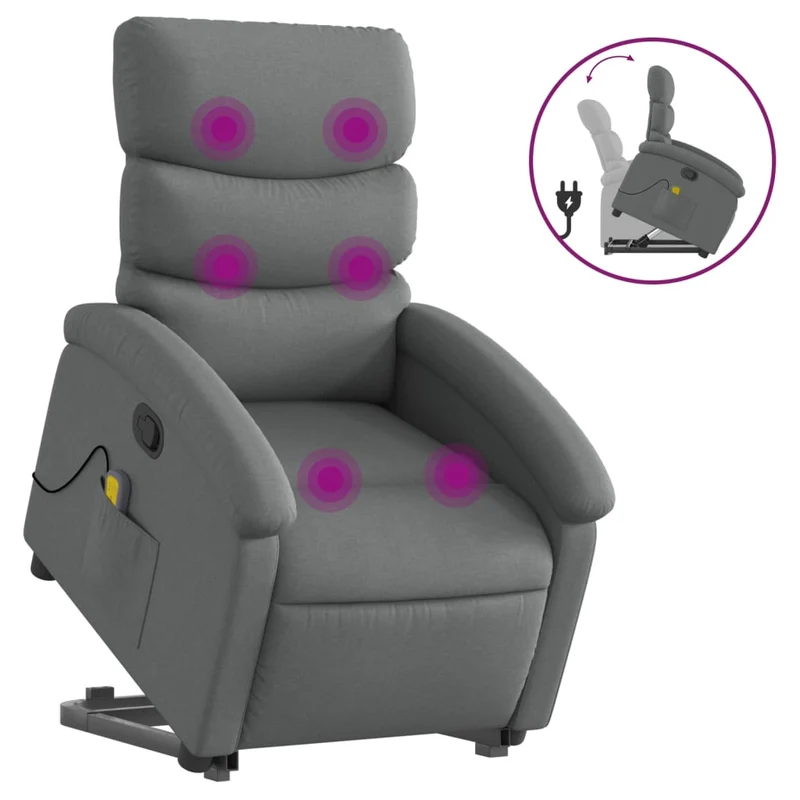Fauteuil de relaxation TV fonction massage inclinable levage électrique en tissu gris foncé DEC026939
