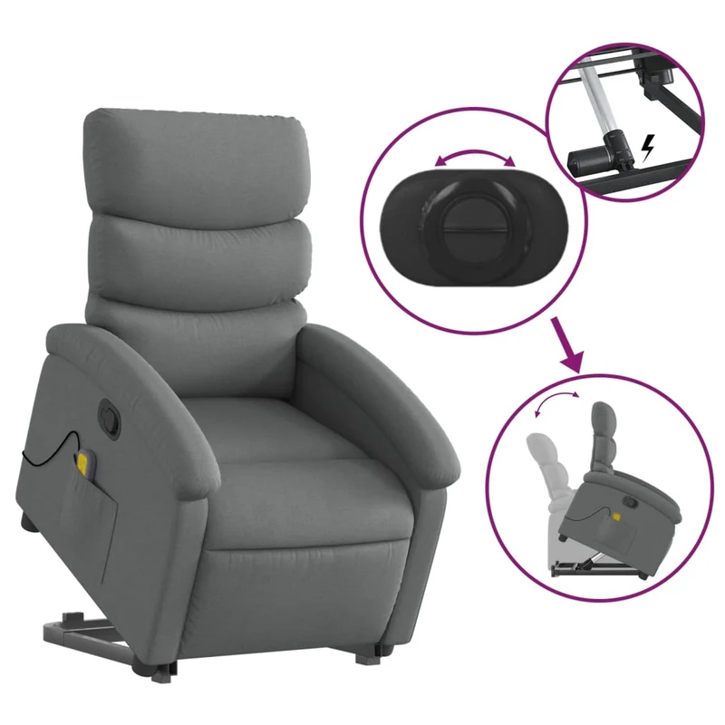 Fauteuil de relaxation TV fonction massage inclinable levage électrique en tissu gris foncé DEC026939