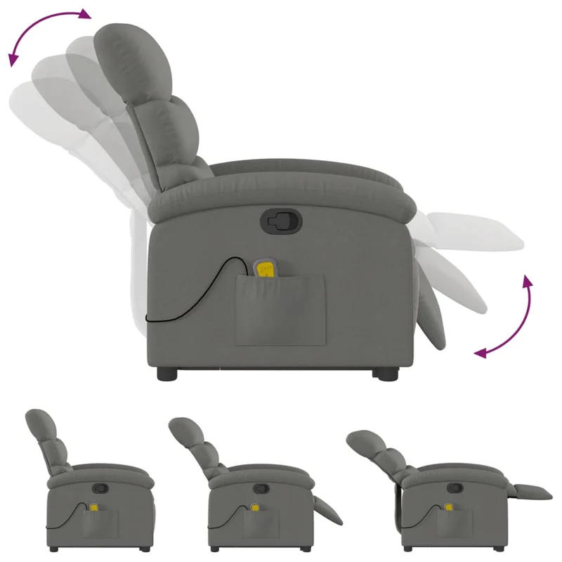 Fauteuil de relaxation TV fonction massage inclinable levage électrique en tissu gris foncé DEC026939