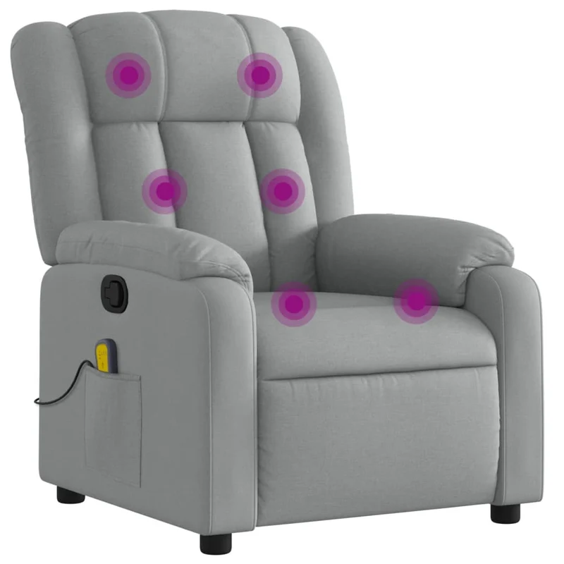 Fauteuil de relaxation TV fonction massage inclinable 6 points de massage en tissu gris clair DEC026921