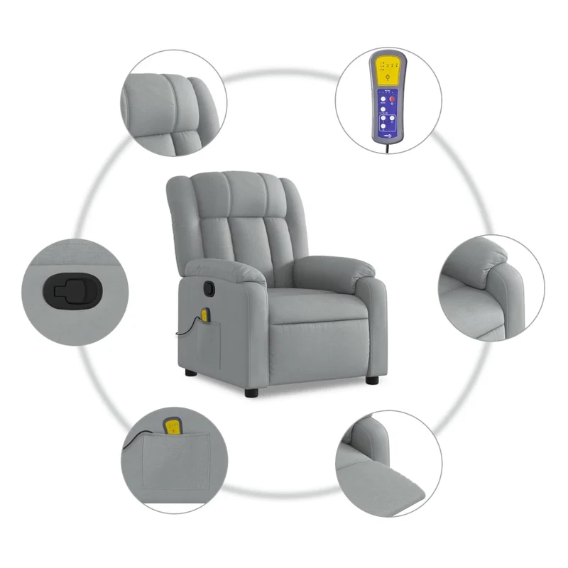 Fauteuil de relaxation TV fonction massage inclinable 6 points de massage en tissu gris clair DEC026921