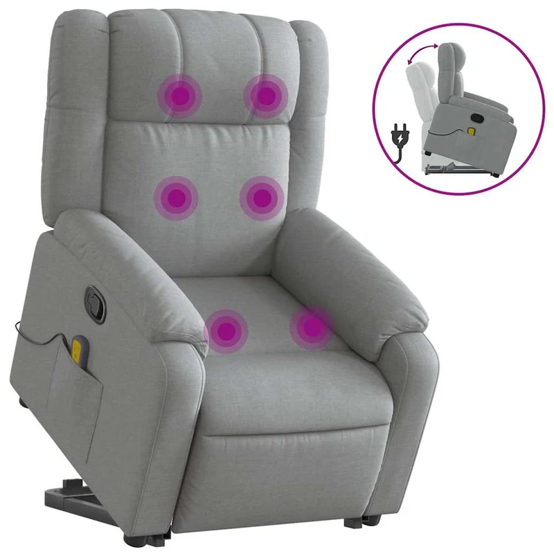 Fauteuil de relaxation TV fonction massage inclinable levage électrique en tissu gris clair DEC026909