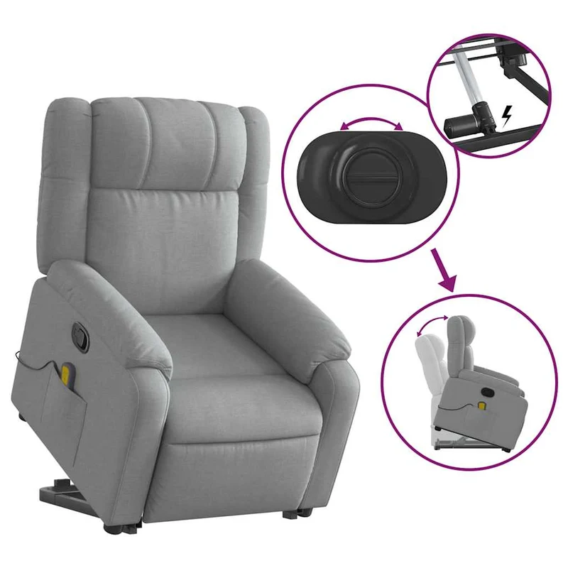 Fauteuil de relaxation TV fonction massage inclinable levage électrique en tissu gris clair DEC026909