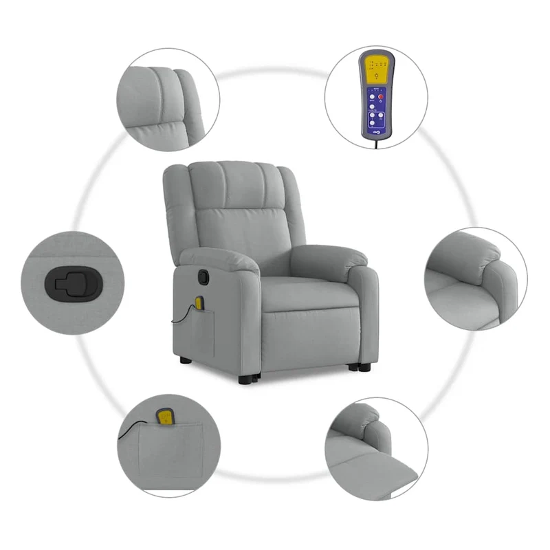 Fauteuil de relaxation TV fonction massage inclinable levage électrique en tissu gris clair DEC026909