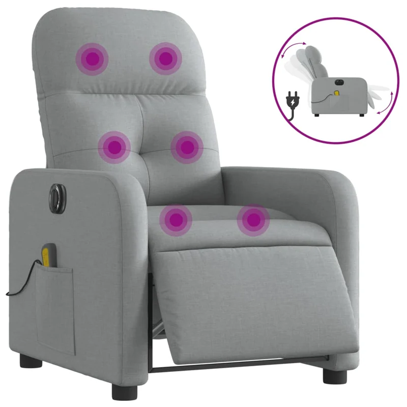 Fauteuil de relaxation TV fonction massage inclinable électrique 6 points de massage en tissu gris clair DEC027165