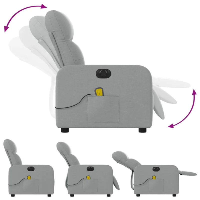Fauteuil de relaxation TV fonction massage inclinable électrique 6 points de massage en tissu gris clair DEC027165