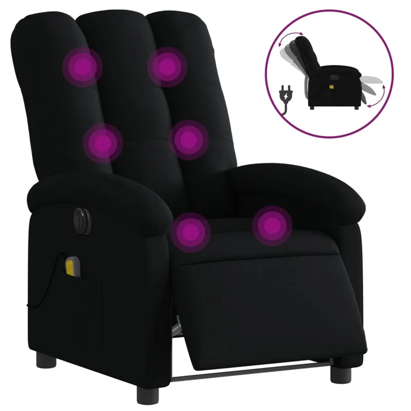 Fauteuil de relaxation TV fonction massage inclinable électrique 6 points de massage en tissu noir DEC027230
