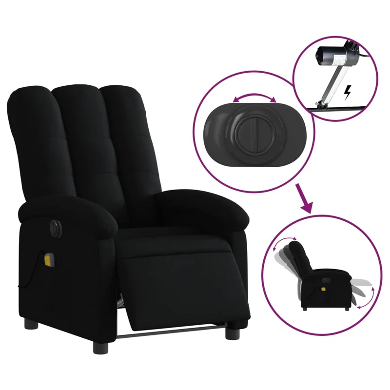Fauteuil de relaxation TV fonction massage inclinable électrique 6 points de massage en tissu noir DEC027230