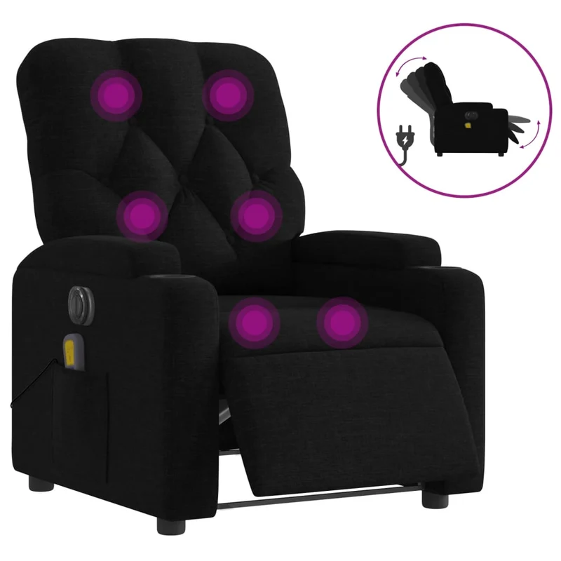 Fauteuil de relaxation TV fonction massage inclinable électrique massage par vibrations par 6 points en tissu noir DEC027221
