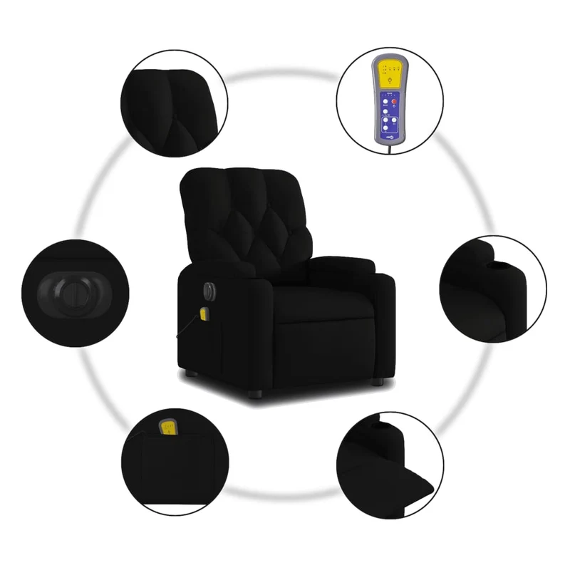 Fauteuil de relaxation TV fonction massage inclinable électrique massage par vibrations par 6 points en tissu noir DEC027221