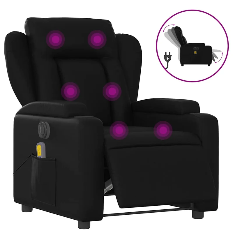 Fauteuil de relaxation TV fonction massage inclinable électrique 6 points de massage en PVC noir DEC027214
