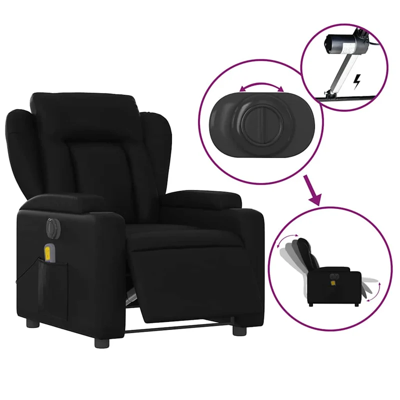 Fauteuil de relaxation TV fonction massage inclinable électrique 6 points de massage en PVC noir DEC027214