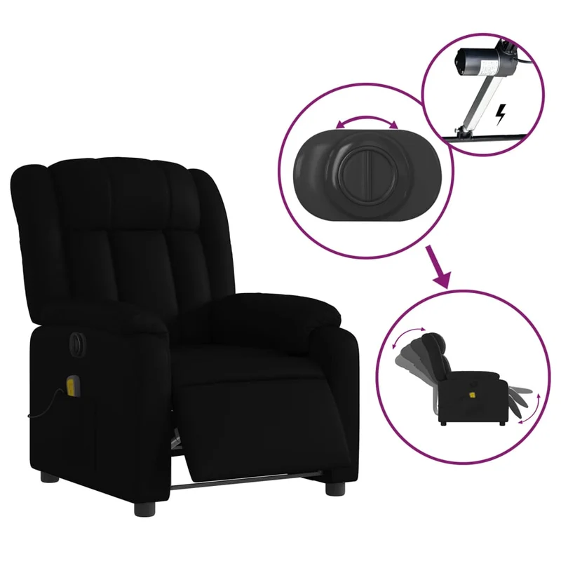 Fauteuil de relaxation TV fonction massage inclinable électrique 6 points de massage en PVC noir DEC027212