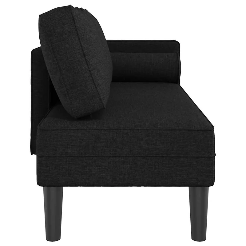 Méridienne chaise longue canapé pour intérieur 116,5 x 62 x 57,5 cm avec coussins en tissu noir DEC026090