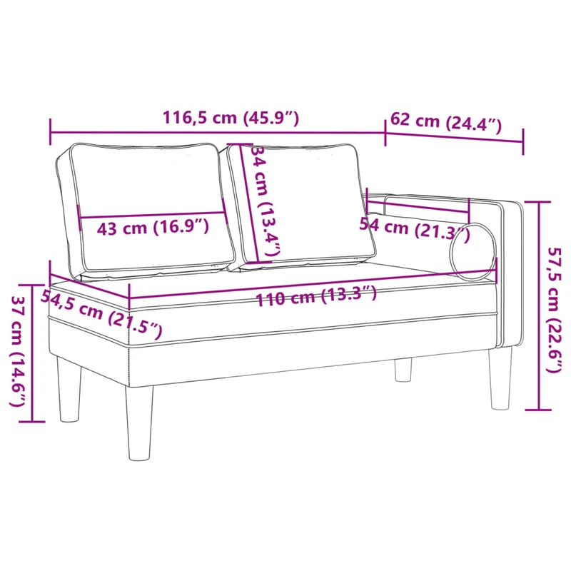 Méridienne chaise longue canapé pour intérieur avec coussins en PVC couleur cappuccino DEC026065