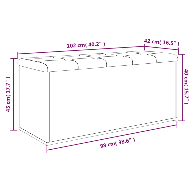 Banc banquette de rangement couleur gris béton 102 x 42 x 45 cm bois d'ingénierie DEC024761