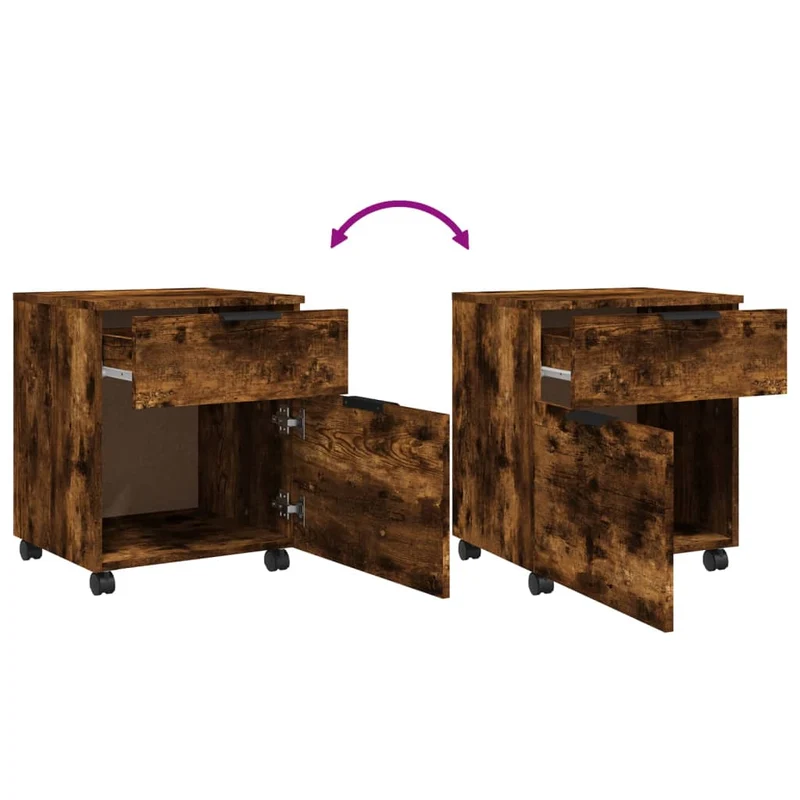 Caissons à tiroirs meuble de bureau mobile sur roulettes MDF couleur chêne fumé 45 x 38 x 54 cm DEC024561