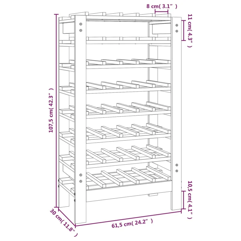 Casier range bouteilles étagère de rangement jusqu'à 40 bouteilles de vin 61,5 x 30 x 107,5 cm en bois de pin DEC024356