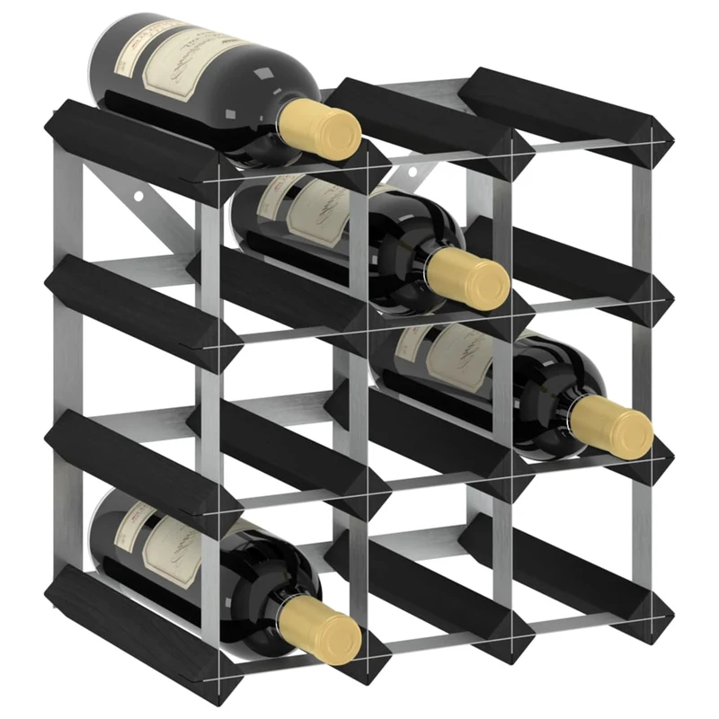 Casier range bouteilles étagère de rangement vin pour 12 bouteilles en bois de pin et acier noir DEC024292