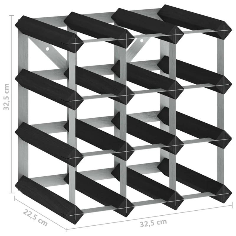 Casier range bouteilles étagère de rangement vin pour 12 bouteilles en bois de pin et acier noir DEC024292