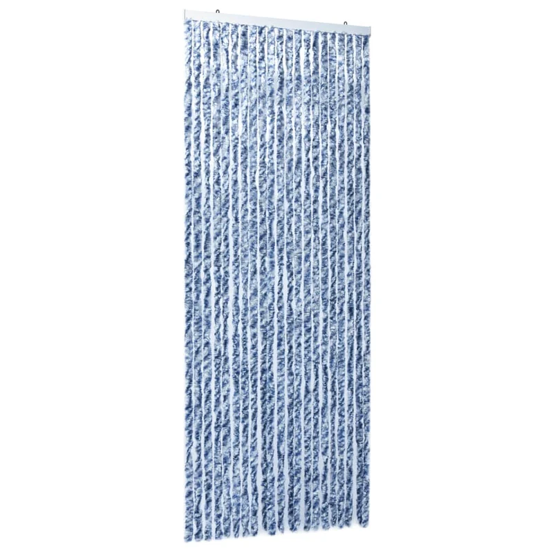 Rideau contre insectes moustiquaire Bleu blanc et argenté 90x220 cm Chenille DEC022176