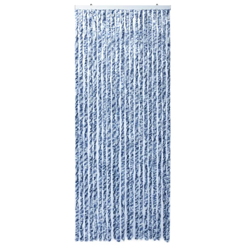 Rideau contre insectes moustiquaire Bleu blanc et argenté 90x220 cm Chenille DEC022176