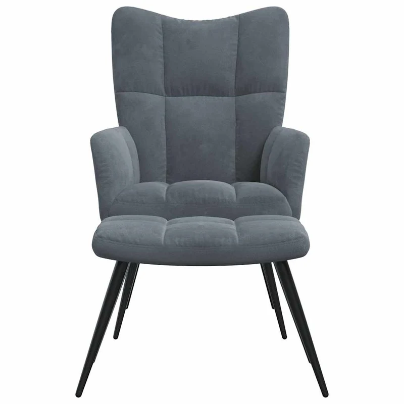 Fauteuil lounge chaise de canapé design modene avec repose pieds en velours gris foncé DEC026591