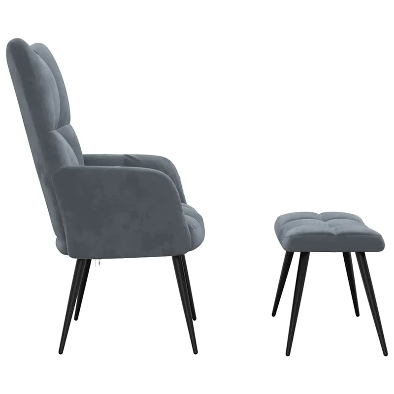 Fauteuil lounge chaise de canapé design modene avec repose pieds en velours gris foncé DEC026591