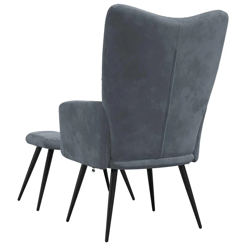 Fauteuil lounge chaise de canapé design modene avec repose pieds en velours gris foncé DEC026591
