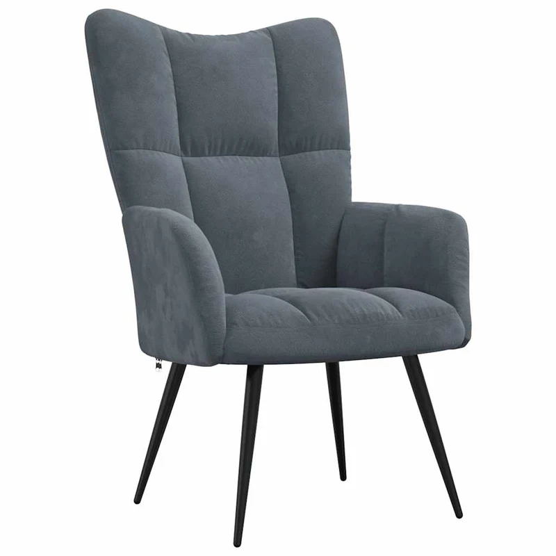 Fauteuil lounge chaise de canapé design modene avec repose pieds en velours gris foncé DEC026591