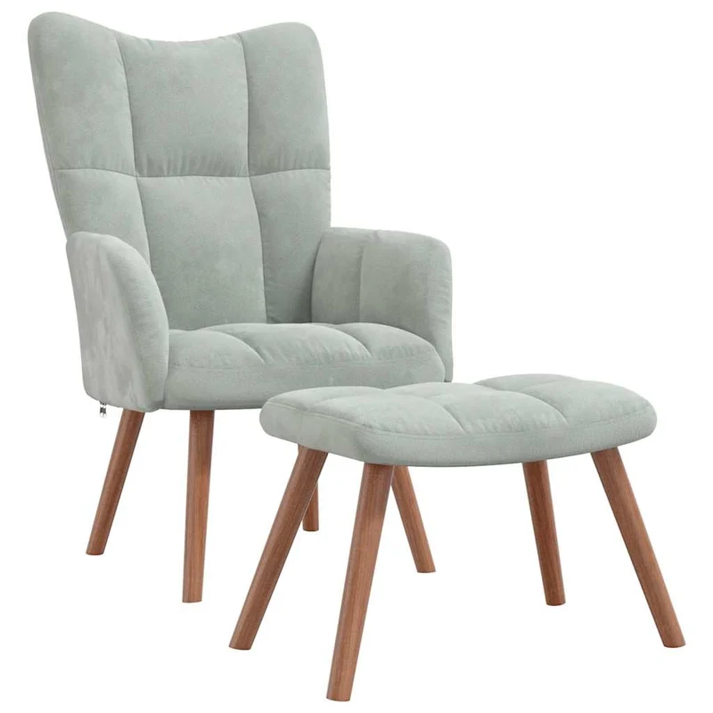Fauteuil lounge chaise de canapé design modene avec repose-pied en velours gris clair DEC026513