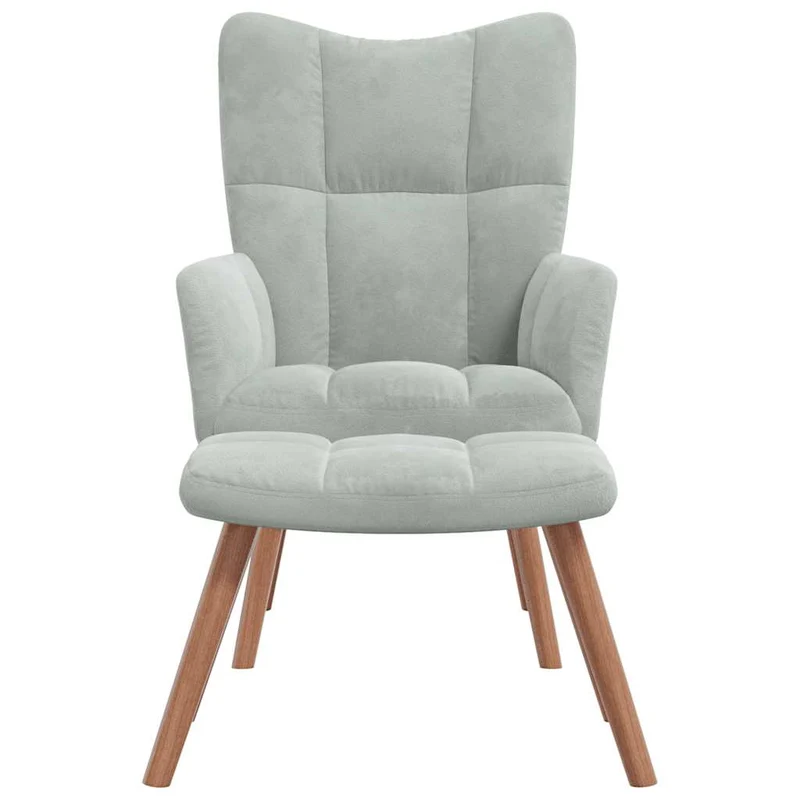 Fauteuil lounge chaise de canapé design modene avec repose-pied en velours gris clair DEC026513