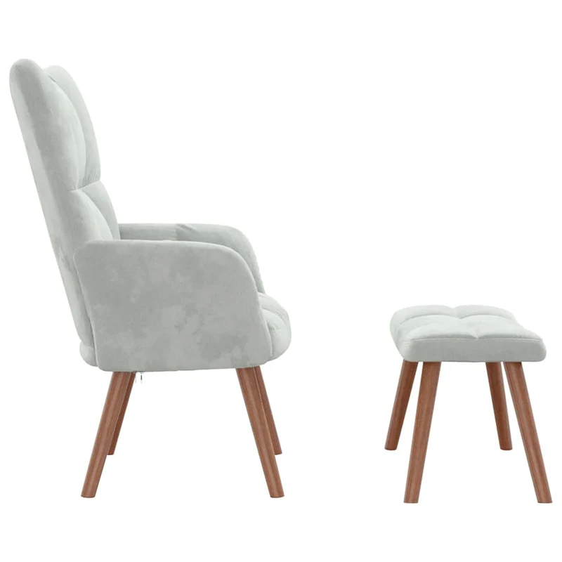 Fauteuil lounge chaise de canapé design modene avec repose-pied en velours gris clair DEC026513