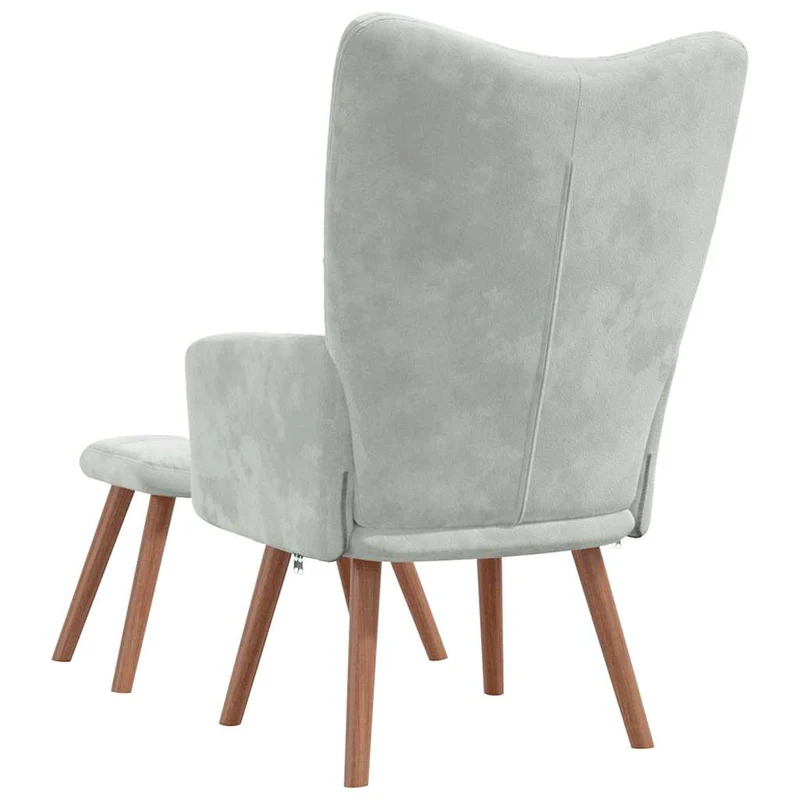 Fauteuil lounge chaise de canapé design modene avec repose-pied en velours gris clair DEC026513