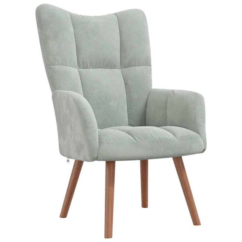 Fauteuil lounge chaise de canapé design modene avec repose-pied en velours gris clair DEC026513