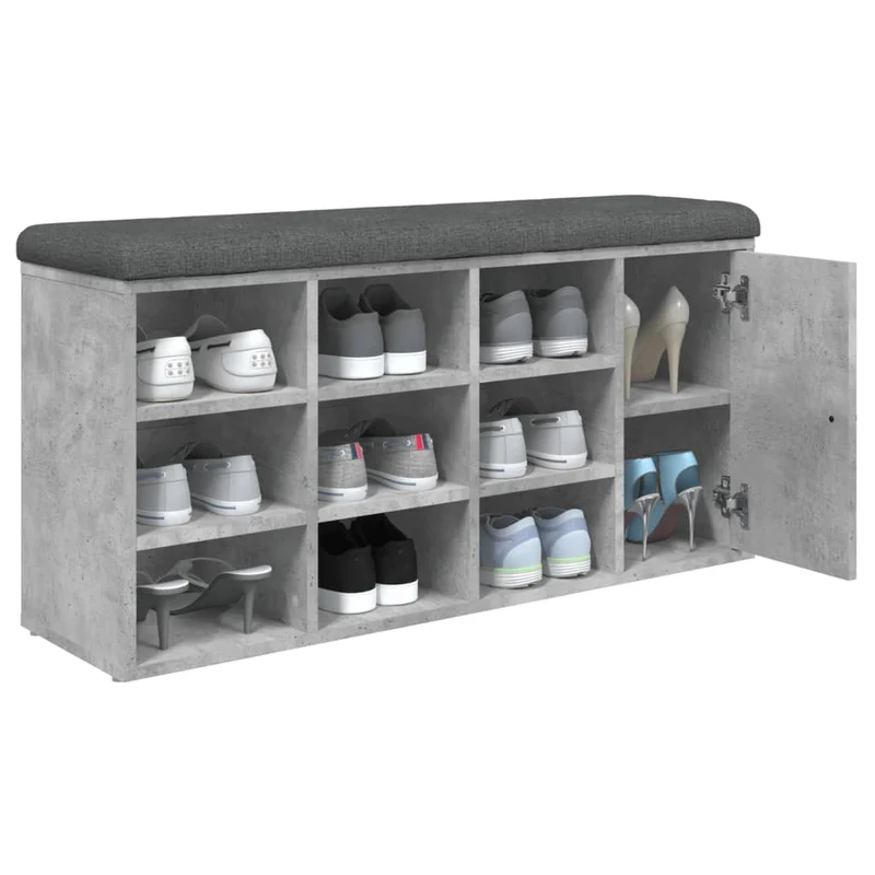 Banc de rangement à chaussures couleur gris béton 102 x 32 x 50 cm bois d'ingénierie gris DEC024902