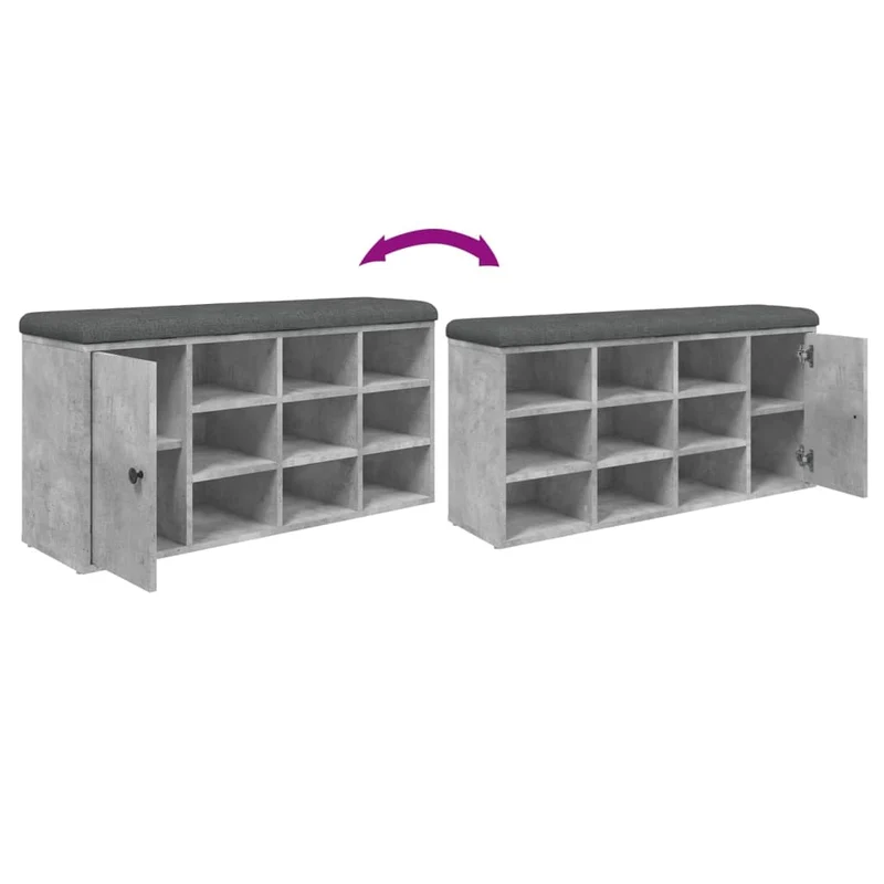 Banc de rangement à chaussures couleur gris béton 102 x 32 x 50 cm bois d'ingénierie gris DEC024902