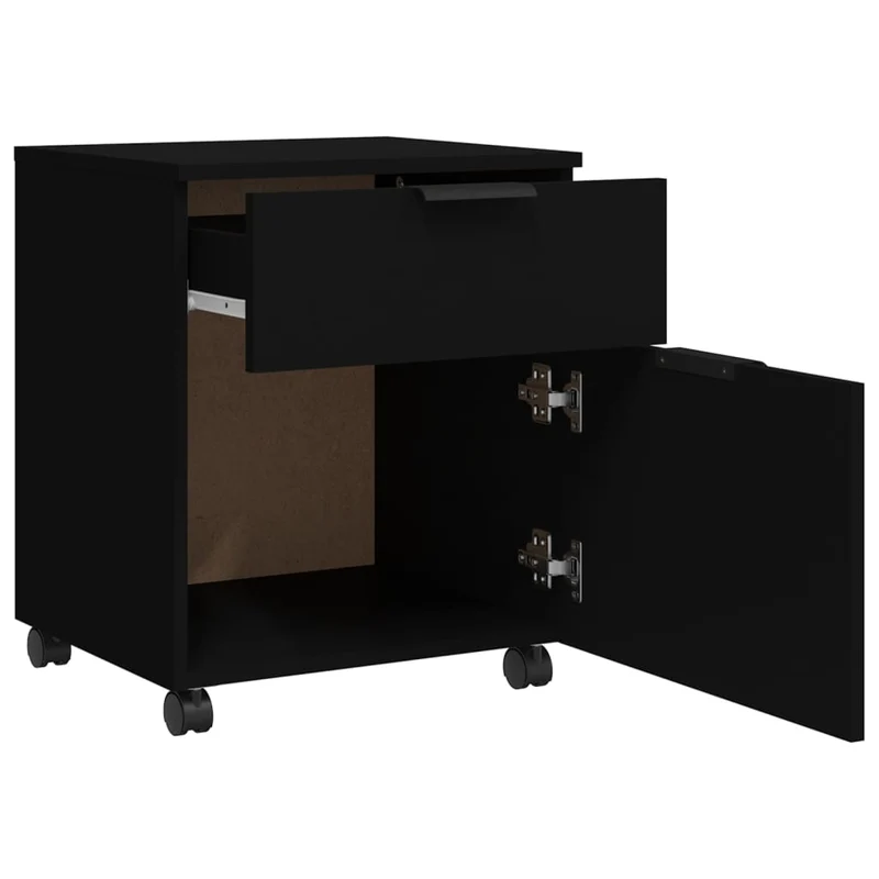 Caissons à tiroirs meuble de bureau mobile sur roulettes 45 x 38 x 54 cm en bois d'ingénierie noir DEC024565