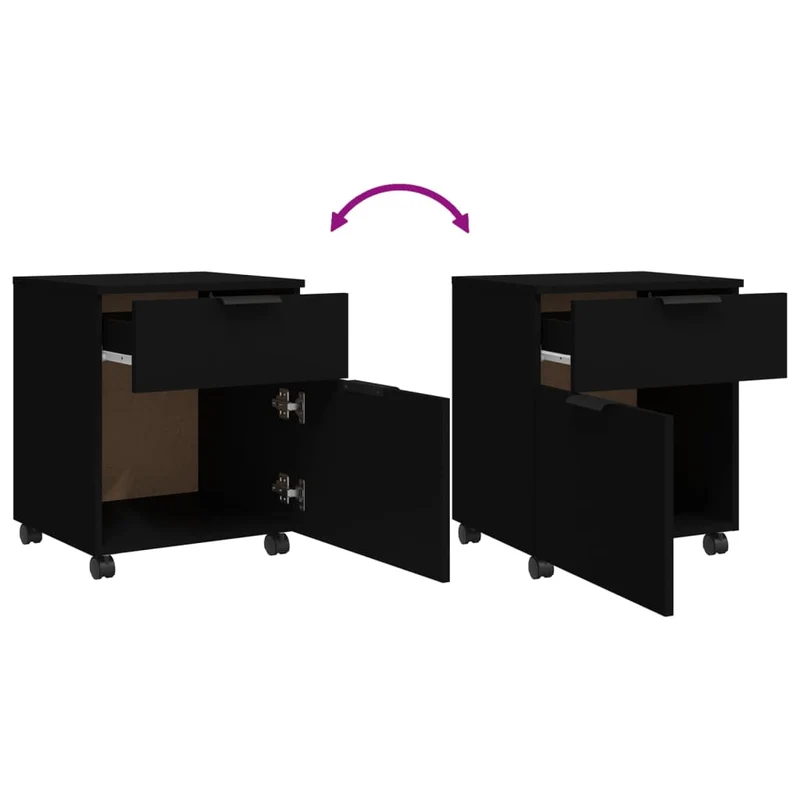 Caissons à tiroirs meuble de bureau mobile sur roulettes 45 x 38 x 54 cm en bois d'ingénierie noir DEC024565
