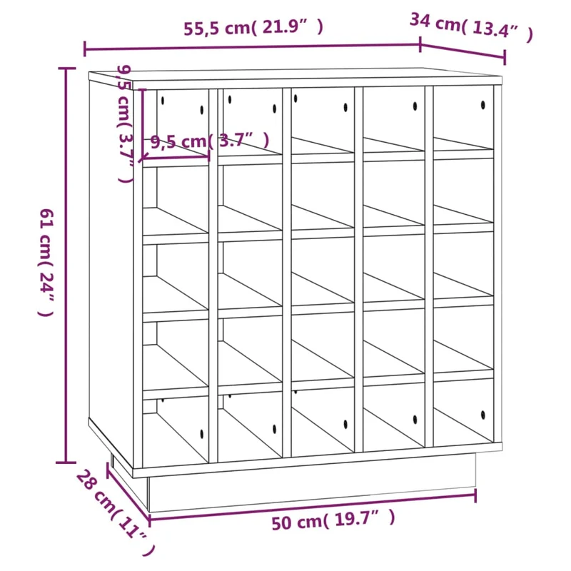 Armoire à vin jusqu'à 25 bouteilles de vin 55,5 x 34 x 61 cm en bois de pin noir DEC024436