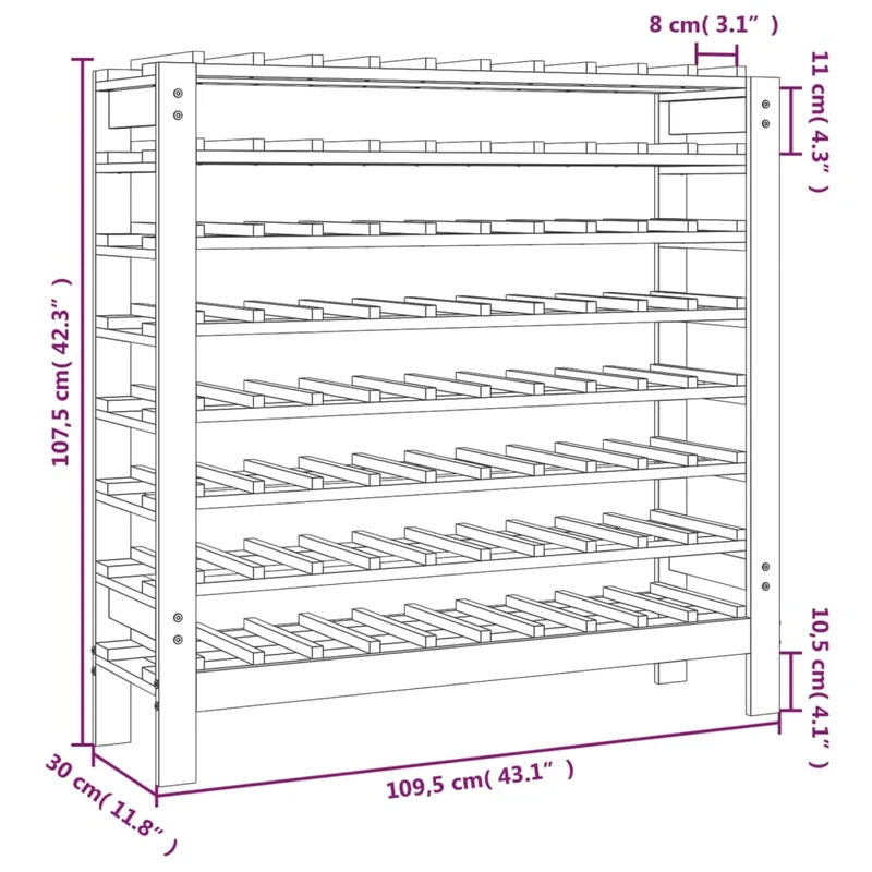 Casier range bouteilles étagère de rangement vin 109,5 x 30 x 107,5 cm bois de pin brun DEC024350